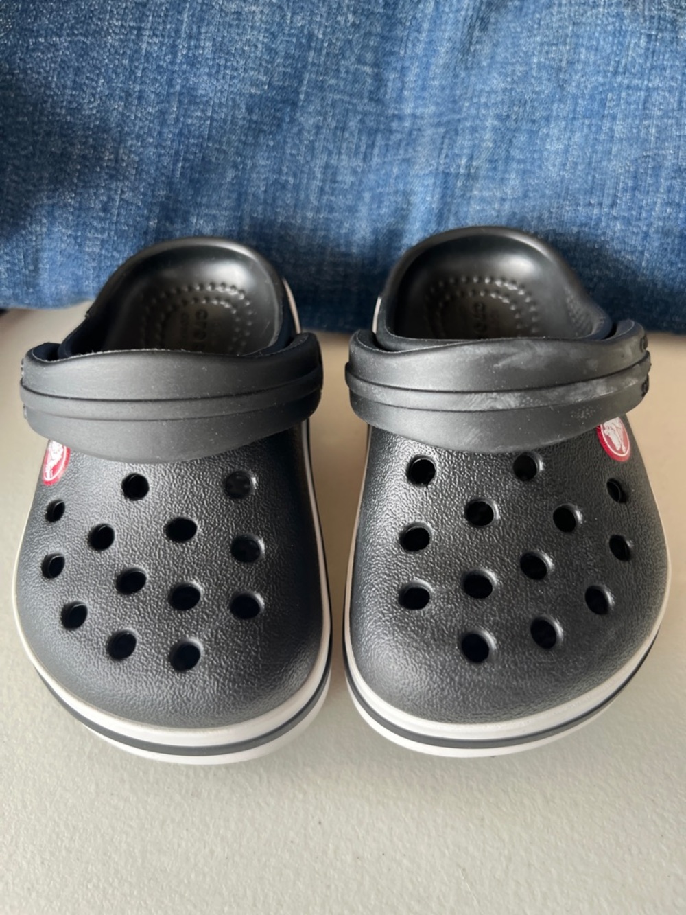 CROCS Toddler Classic Clogs in Black with Red Logo